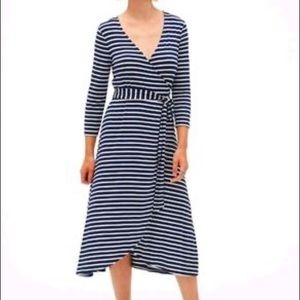 GAP Navy Blue and White Striped Wrap Dress